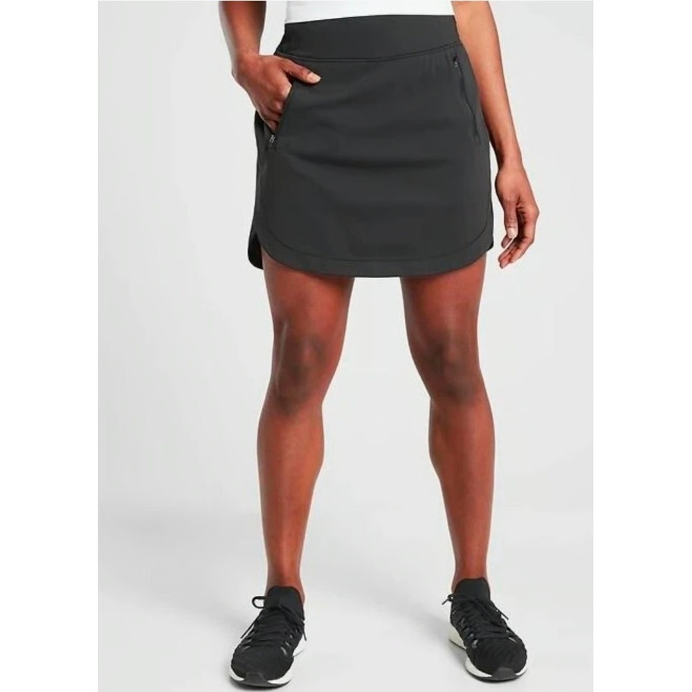 Athleta Fairway Golf Skort XL Black Athletic Tennis Skirt Built-In Shorts 16"